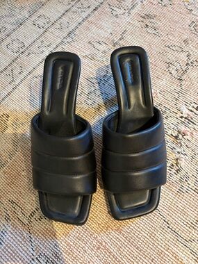 Vince Black Leather Square-Toe Heels